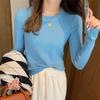 Autumn and winter new solid color soft waxy round neck knitted bottoming shirt female slim slim slim pullover sweater with top
