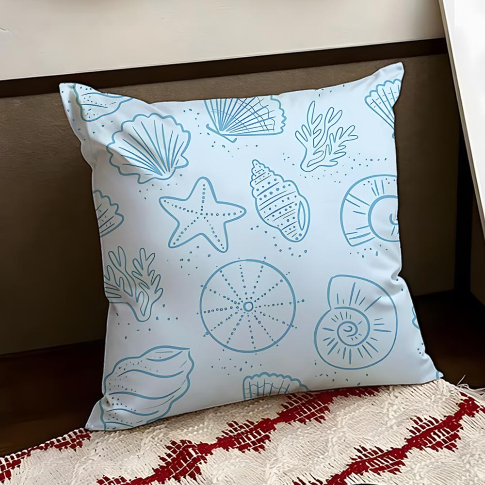 Coral Seashell Pattern Cushion Cover Reversible Soft Durable Pillow Cover Home Car MultiScene Use for Daily Comfort
