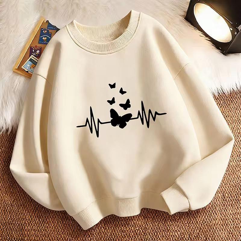 Retro Heart & Butterfly Pullover Hoodie for Kids - Boys & Girls Autumn/Spring Casual Sportswear