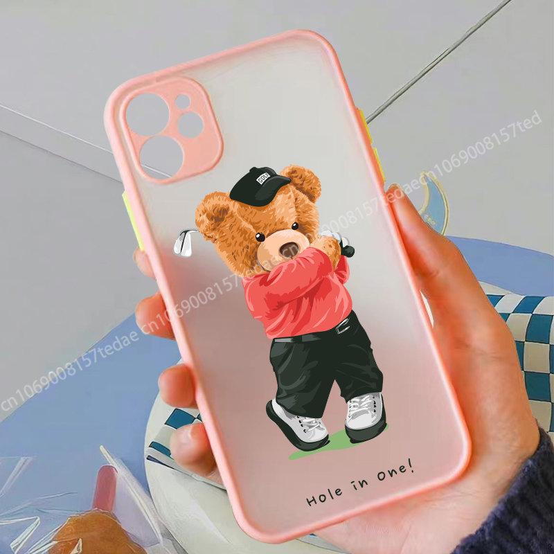 Custodia per Telefono a Forma di Orsetto di Peluche Cartone Animato alla Moda per IPhone XR XS Max 13 12 11 14 Pro MAX Mini SE2022 15 7 8 Plus Custodia Trasparente Orso al Lavoro