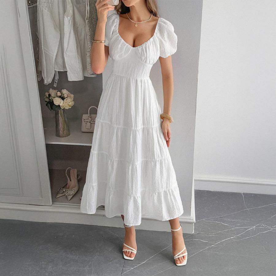 Casual Vacation Style Puffed-sleeve Long Dress Women's Wear 2025 Summer