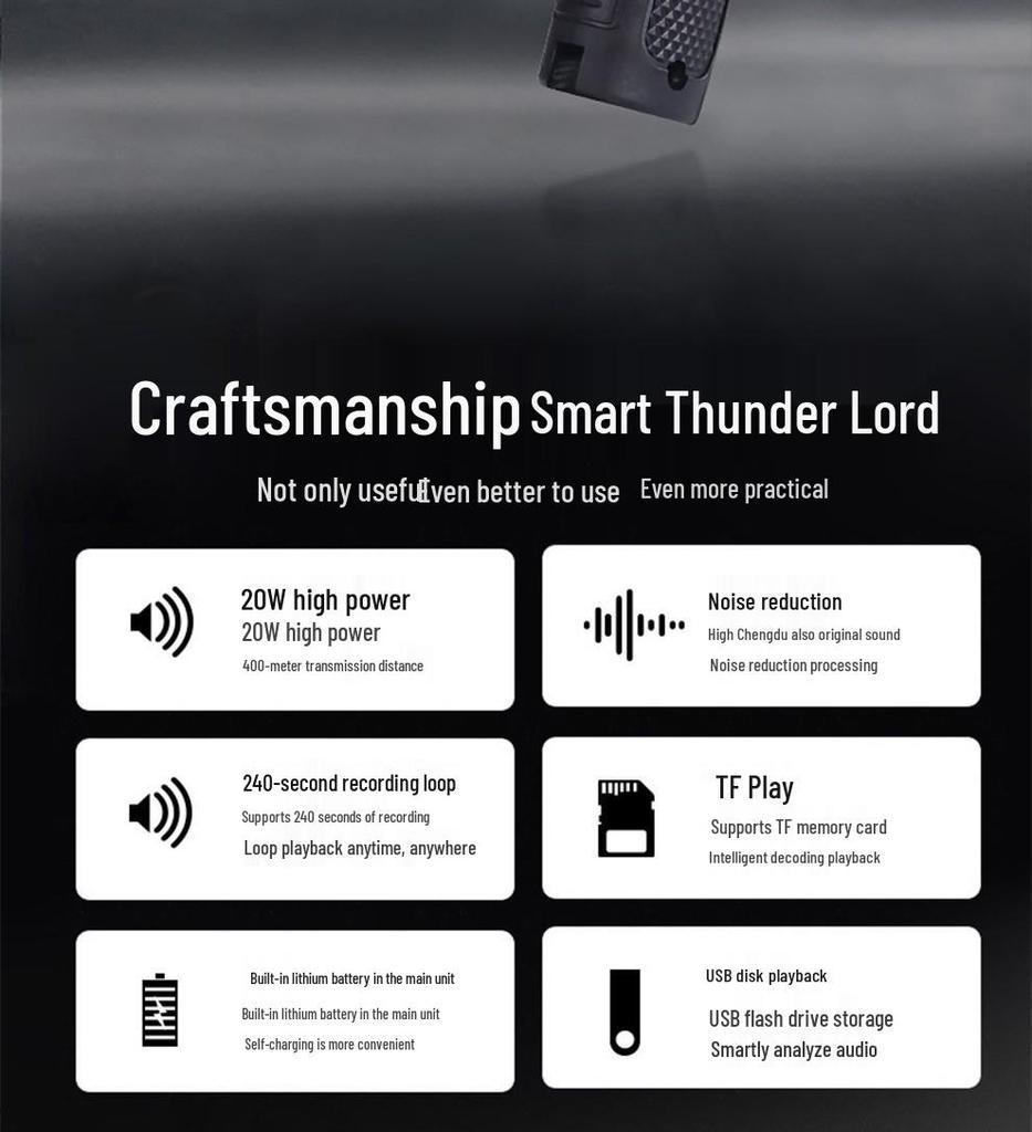 Thunder King CR-622 Bluetooth Rechargeable Folding Megaphone with Recording Alarm.