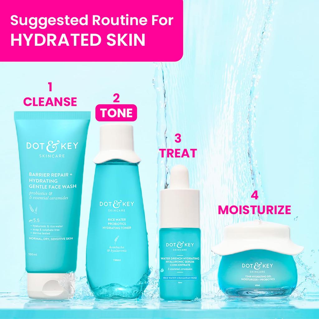 Dot & Key Rice Water Hydrating Toner With Hyaluronic Acid For Dry Sensitive Oily Skin, Alcohol-Free 150ml, Quick Absorbing, Non-Sticky