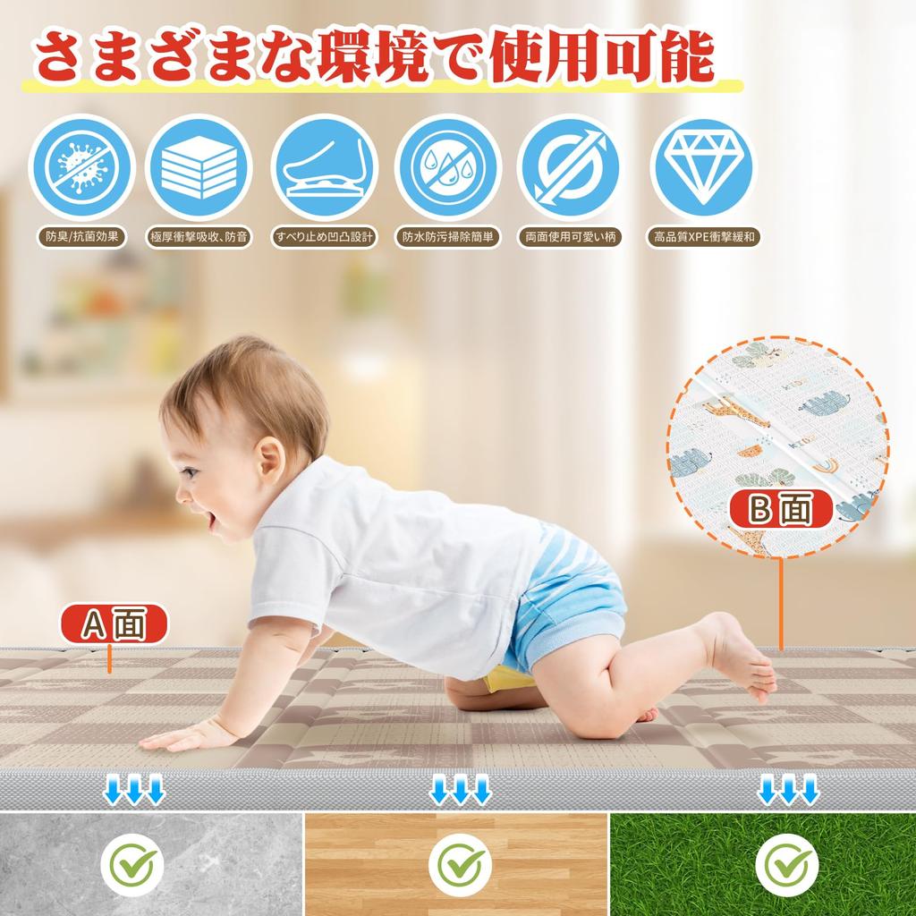 Foldable Baby Play Perfect for Shock and Includes a Storage Bag for Easy Perfect for Rooms and Picnics 160cm X 180cm X Thick, Large, Mat, Waterproof,