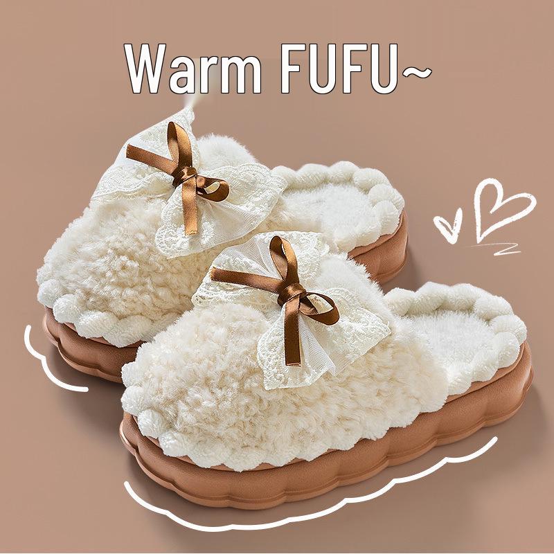 Women's 2025 Plush Cotton Slippers: Soft, Thick-Soled, Height-Boosting, and Warm Indoor Footwear for Autumn and Winter