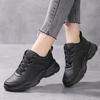 Ganzschwarze Leder-Sportschuhe für Damen: Wasserdichte, dicke Sohle, bequem, rutschfeste KFC Küchenarbeitschuhe für Frühling und Herbst.