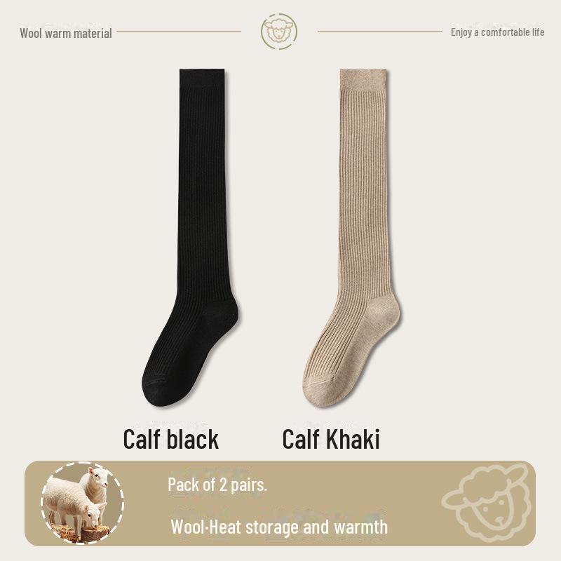 "Wool Thigh-High Socks, Double-Needle Stripes, Slim & Warm for Autumn/Winter"