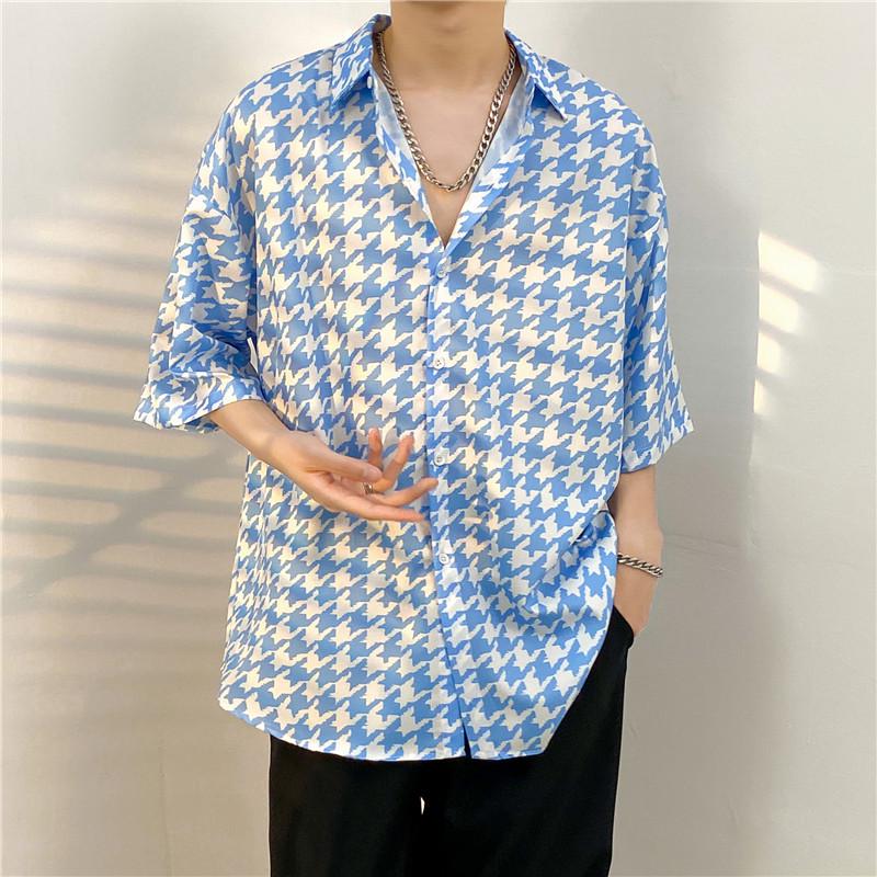 

Мужской летний кардиган с коротким рукавом - Гонконгский стиль, Свободный крой, Японский тренд, Повседневная рубашка с рукавом пять четвертей 2XL синий