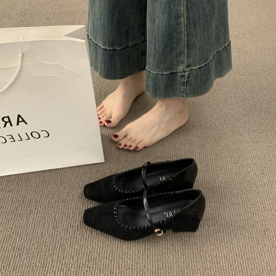 Französisch dicker Absatz Retro eckige Spitze mit Mary Jane Schuhen Spät Abendwind vielseitig nicht müder Fuß mittlerer Absatz Pendeln einzelne Schuhe Frauen
