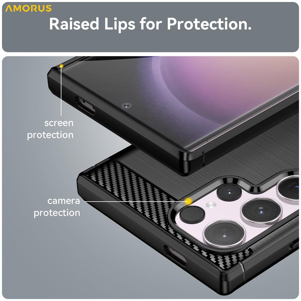 AMORUS For Samsung Galaxy S24 Ultra Case Carbon Fiber Texture Brushed Protective Phone Cover