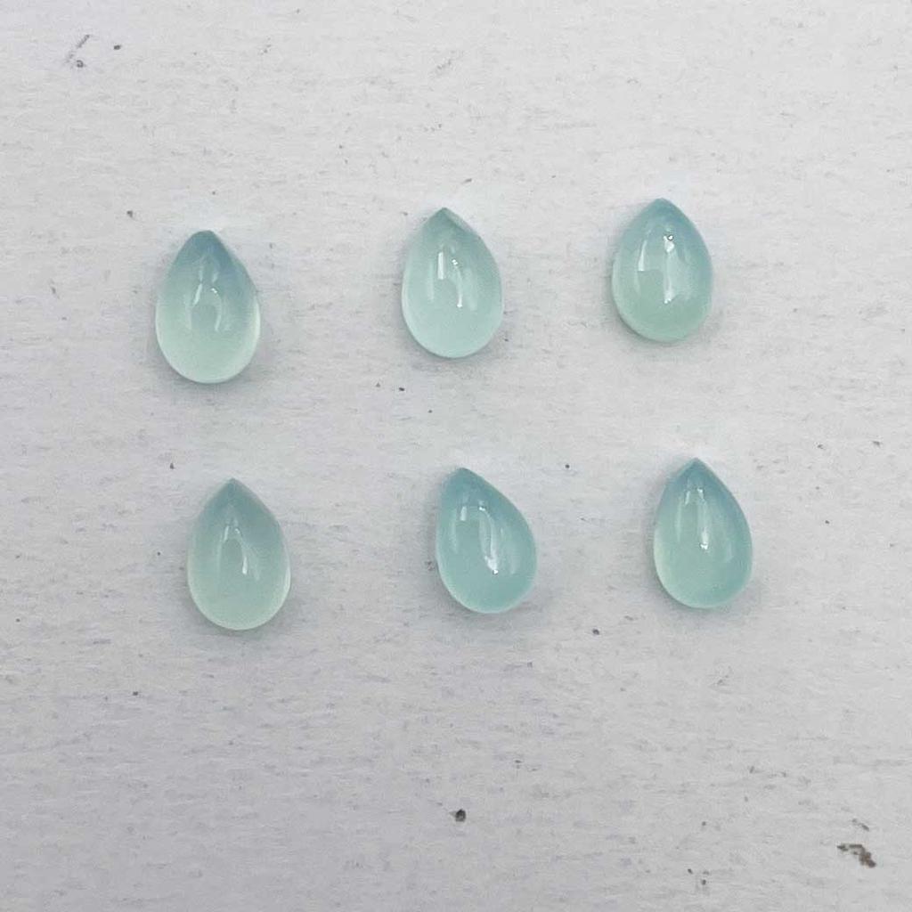 Natural Aqua Chalcedony Pear Cabochon Loose Gemstone Lot 7 Pcs 4*5 MM 3 CT For Jewelry Making
