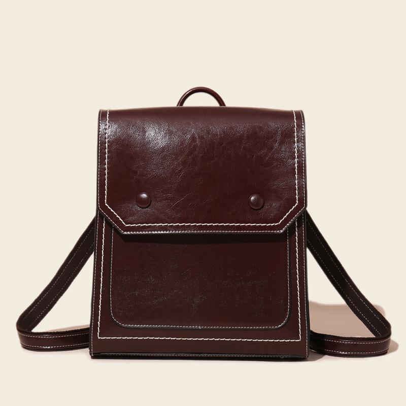 Echtes Leder Mode Gewachstes Rindsleder Rucksack Damentasche Retro Schultasche