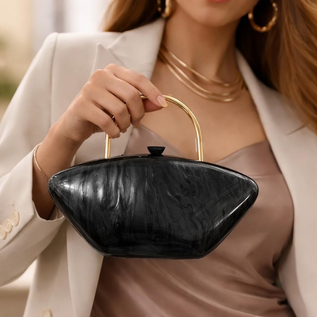 

New Acrylic Square Shoulder Bag for Women Fashionable Chain Link Crossbody Evening Clutch Handbag