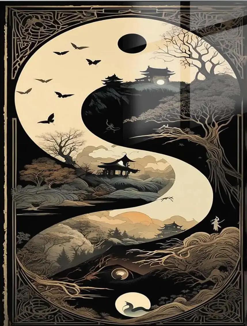 

YinYang Asian Landscape Pattern Flannel printed blanket suitable for all seasons suitable living room office sofa and travel 75x100cm