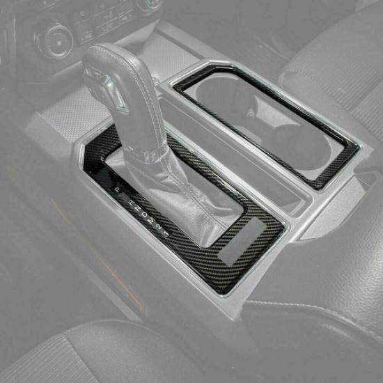 2PCS ABS Carbon Fiber Gear Shift Panel Trim Cover Parts for Ford F150 2015-