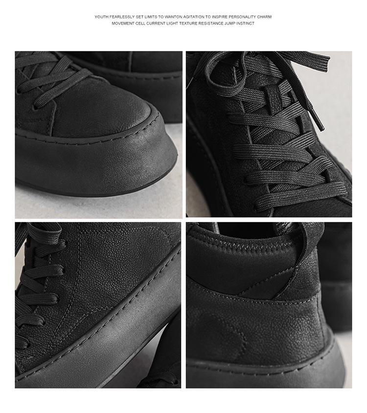 Men's Japanese Velvet High-Top Sneakers: 2023 Autumn/Winter Genuine Leather, Thick-Soled, Wear-Resistant Martin Boots for Outdoor Casual Wear.