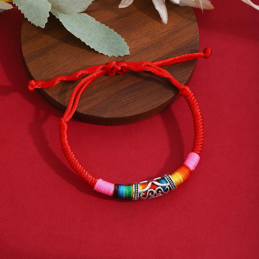 Ethnischer Stil Tibetische Passepartout-Textur Gewebtes Mehrfarbiges Seil, Retro Imitation Miao Silber Leichter Luxus Einziehbar Mode Handseil