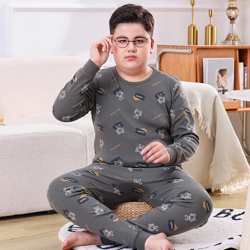 Teen Cotton Wool Pajama Set - Warm Autumn/Winter Underwear for Boys & Students
