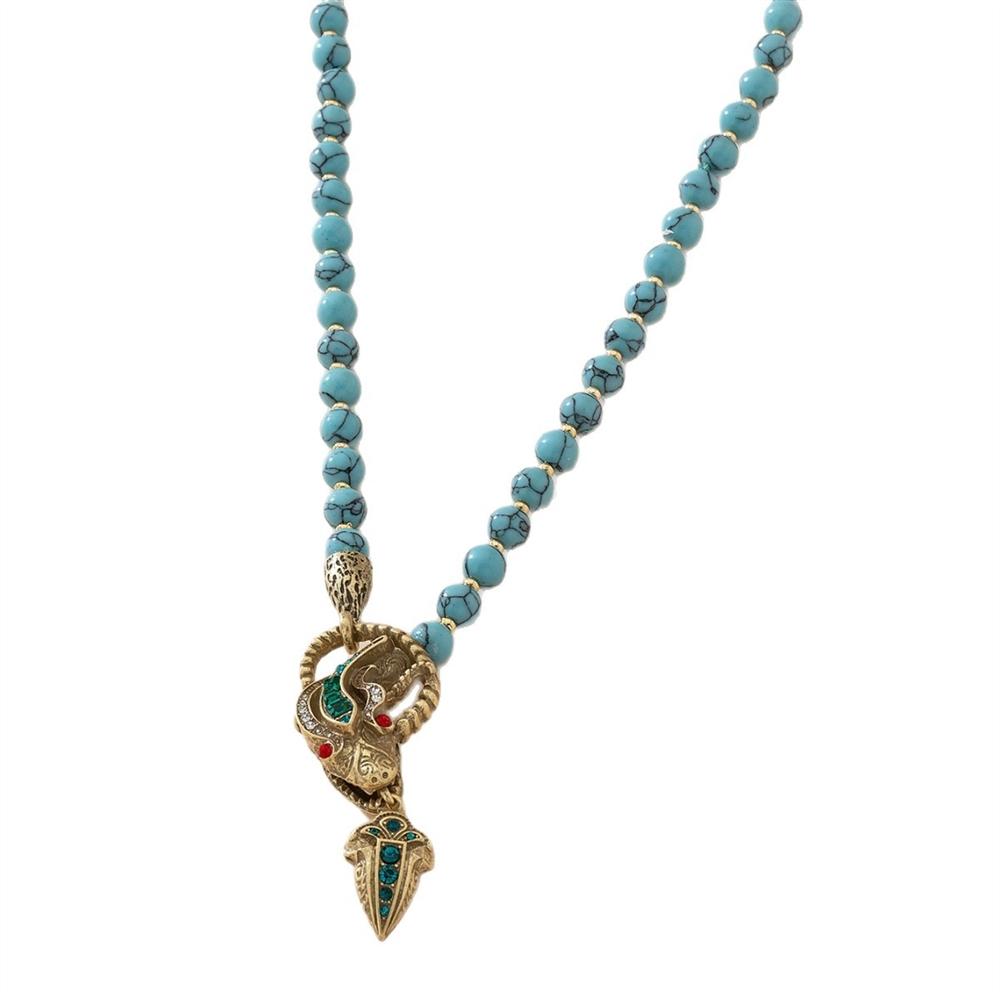 Vintage Jewelry, New Chinese-style Retro Tassel Snake Relief, Blue Stone, Ancient Antique Carvings, National Trend Necklace