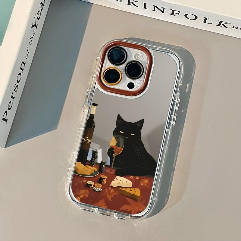 Cute Cat Mirror Finish Phone Case IPhone 17 Pro Max 16 15 14 Silicone Full Cover Shockproof Cartoon Design iPhone 17