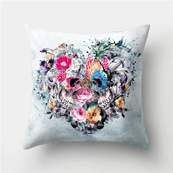 Halloween Floral Skull Print Cushion Cover Polyester Decorative Pillow Cover For Home Sofa Bed Nordic Style Pillow Case 45X45Cm