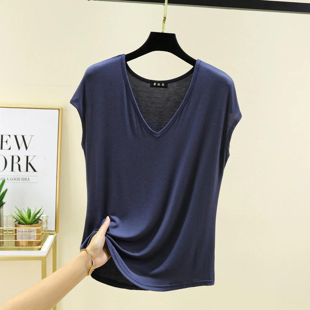 Modal V-Neck Tank Tops Summer Women's T-shirts Sleeveless Plus Size Thin Casual Loose Tee Tops