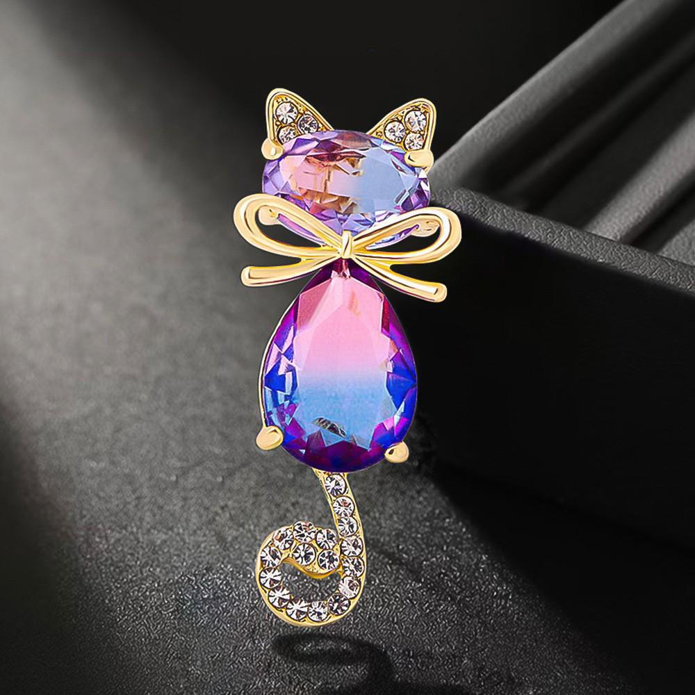 Premium Korean Cartoon Kitten Oil-Drop Brooch - Elegant Animal Pin for Women