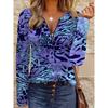 Elegant, Casual, and Comfortable Style with Zebra and Leopard Print Textured Elements, Women's Round-neck Zip-up Long-sleeve Top