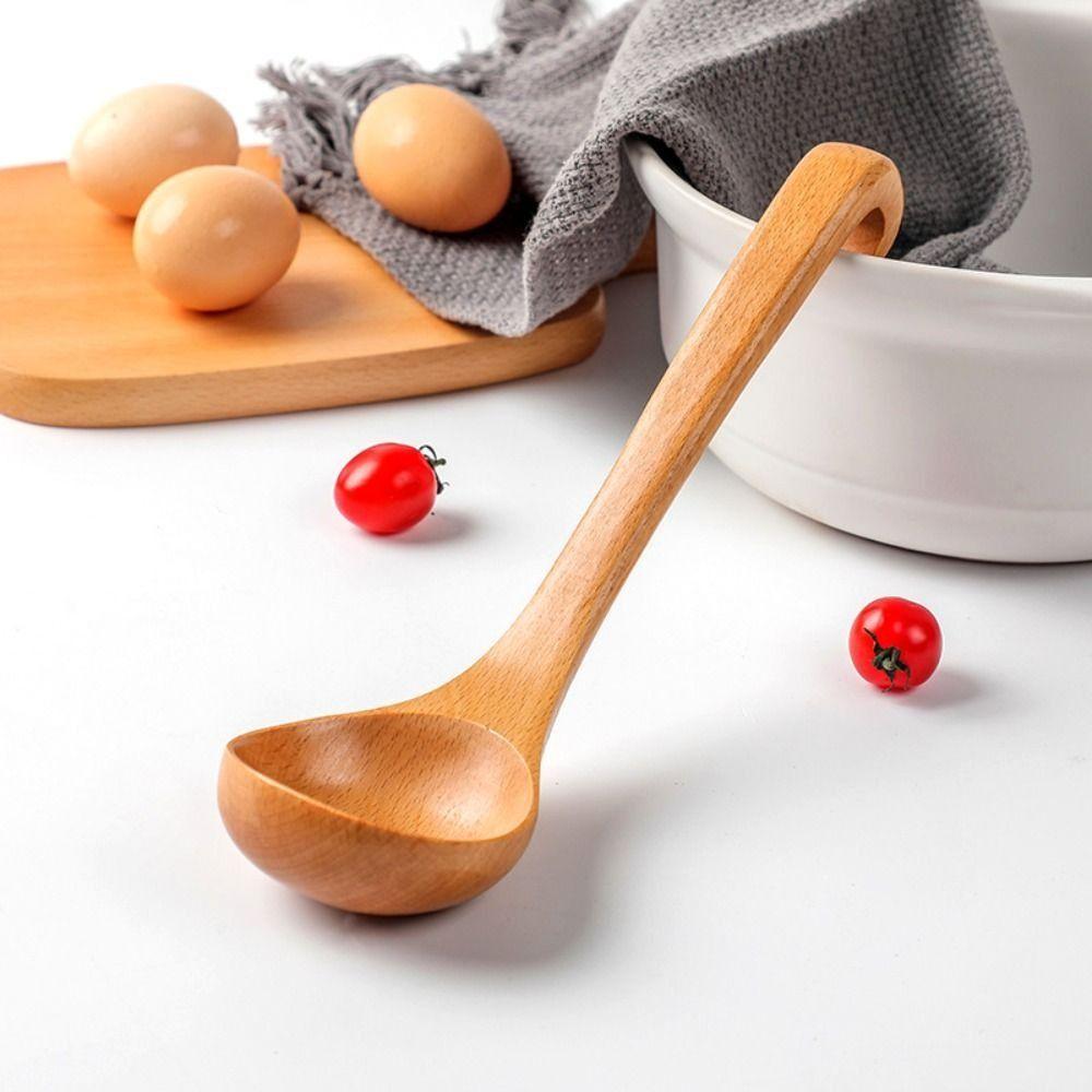 Home Wooden Heavy Duty Natural with Hanging Hook Scoop Soup Ladle Serving Spoon Tableware