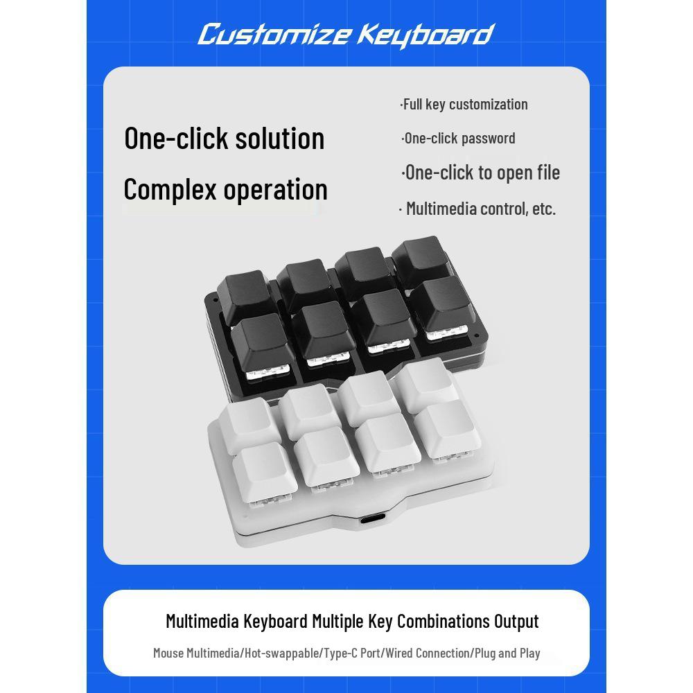 USB Custom Compact Mechanical Keyboard: 8-Key Programmable Macro Shortcut for Password Entry and Game Assistance