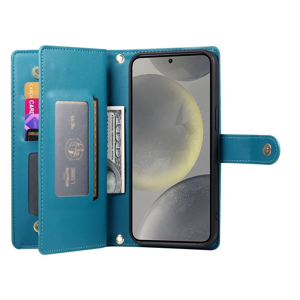 Samsung Galaxy S25+ Plus Flip Case, Wallet Zipper Pocket, Blue