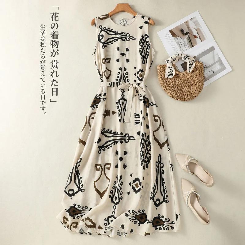 

Womens Casual Printed Sleeveless A Line Dress M бежевый