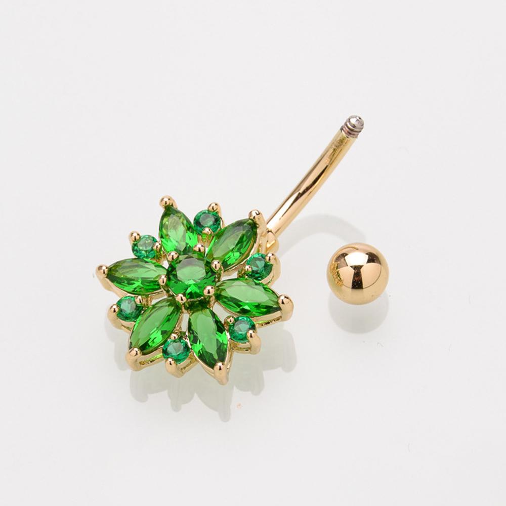Flower Rhinestone Crystal Barbells Navel Belly Bar Button Ring Body Piercing Jewellery