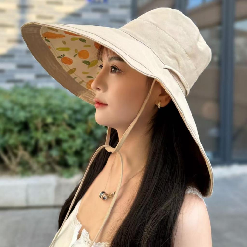 Summer new bucket hat UV protection women plus big eaves double-sided wear sunscreen hat travel beach hat sun hat