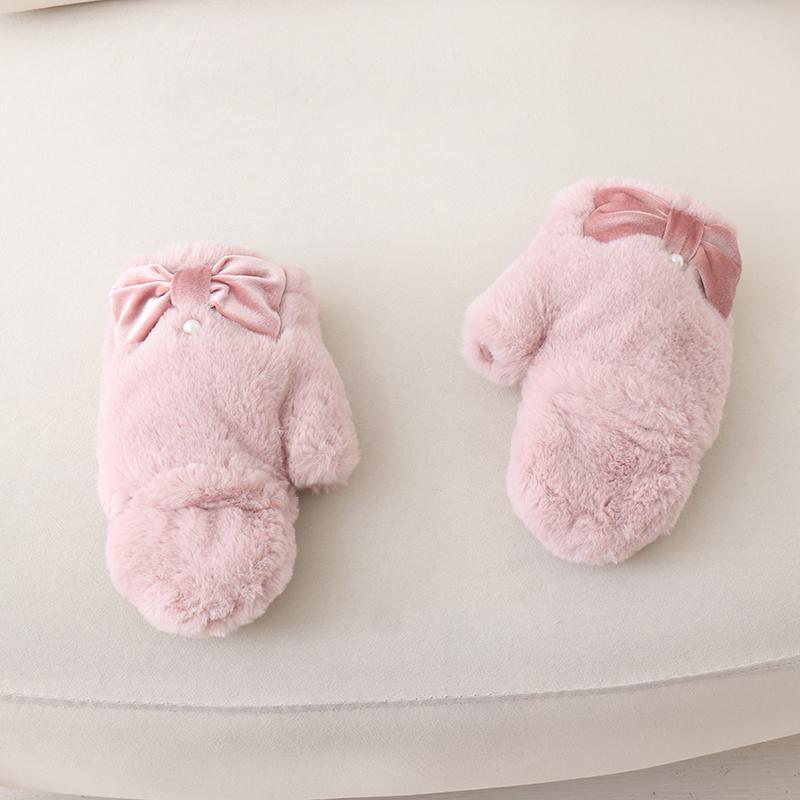 Japanische Süße und Niedliche Mädchen Pelzige Ohrenschützer kawaii einfarbig Vielseitiger Schal mit Schleife Winter Neu Warmes Zubehör Handschuhe