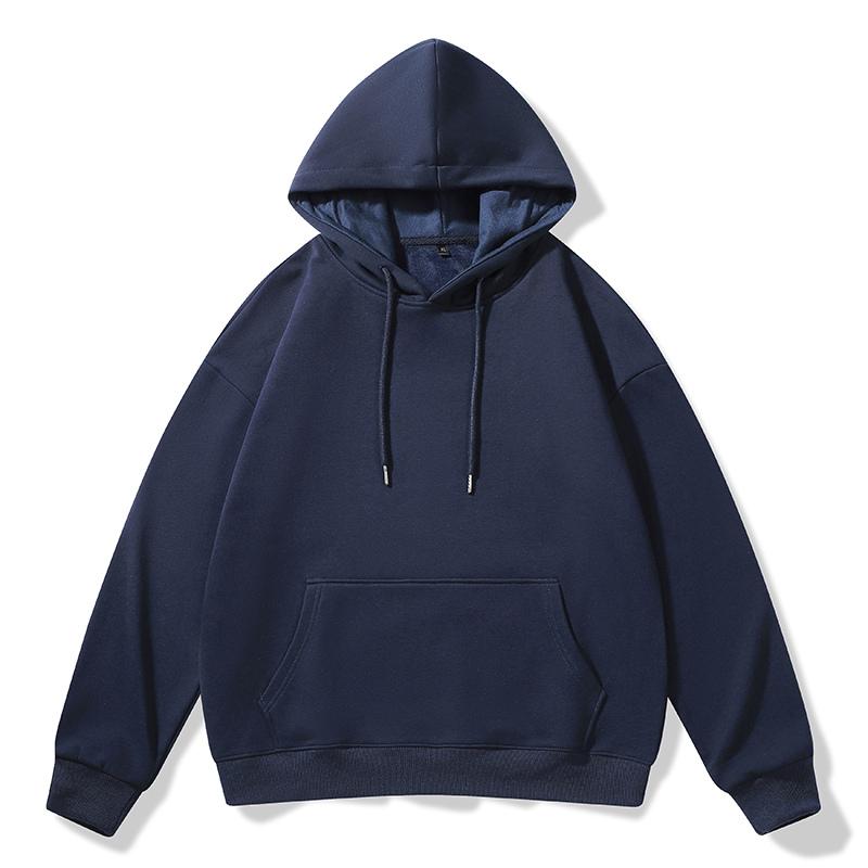 Moletom com Capuz de Algodão Puro Masculino Cor Sólida Solto Tamanho Grande Casual Esportivo Plus Veludo Espessado Moletom com Capuz Pulôver