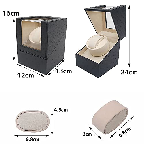 WNJAPAN Watch Winder, Single Automatic Watch Winder, Quiet Operation, Popular Gift, Interior Decor, Ostrich Black PU Leather, WM-01OJ