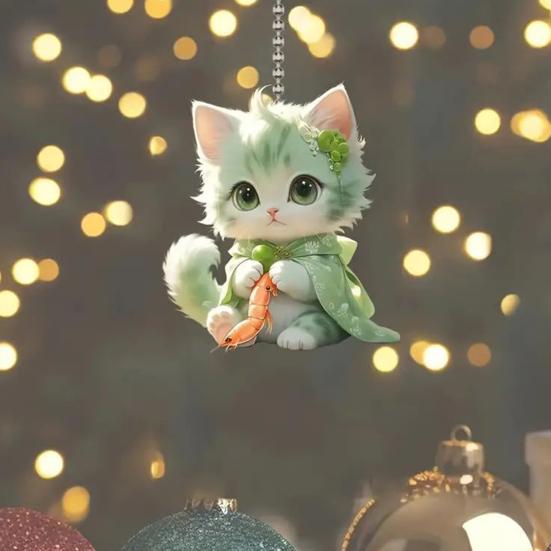 Kočka závěsná ozdoba Auto zpětné zrcátko Přívěsek se šňůrkou Snadno pověsitelný vánoční stromeček ve tvaru zvířátka