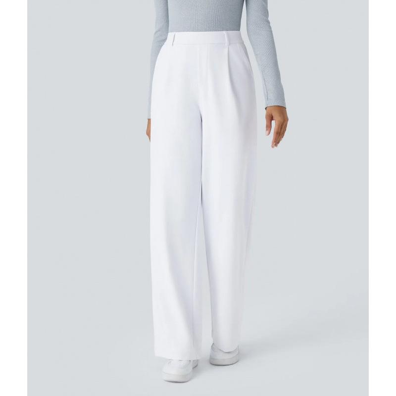 Women High Waist Loose Straight Leg Casual Suit Trousers S