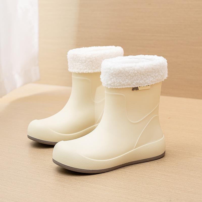 Fashion new women's wear-resistant rain shoes rain boots medium tube velvet warm water shoes kitchen non-slip waterproof work rubber shoes