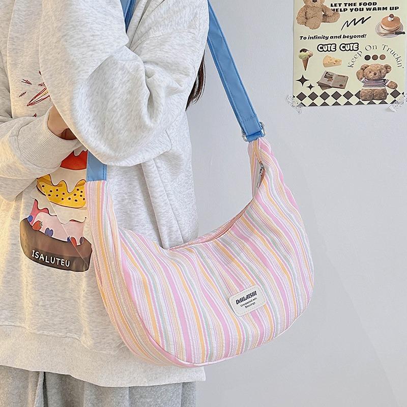 Canvas Bag Female Student Shoulder Dumpling Bag Trendy New Casual Commuting Versatile Messenger Crescent Bag