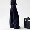 Amerikanische Retro-High-Waist-Einknopf-Hose Damenbekleidung Weiter Bein Modisch Falten Locker Basic Gerade Freizeit Hose