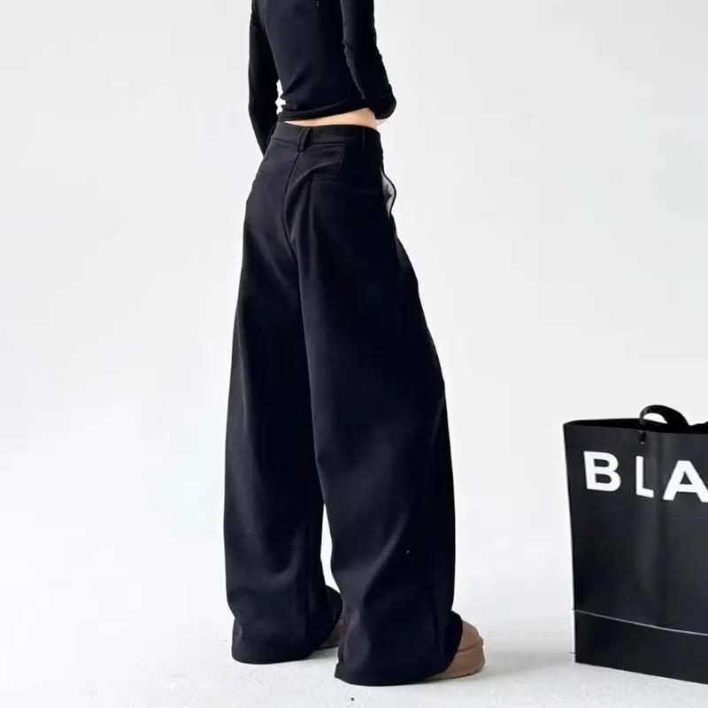 Amerikanische Retro-High-Waist-Einknopf-Hose Damenbekleidung Weiter Bein Modisch Falten Locker Basic Gerade Freizeit Hose