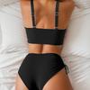 Solides Netz-Patch Hohe Taille Kordelzug Zweiteiliges Bikini-Set Bequem Elegant