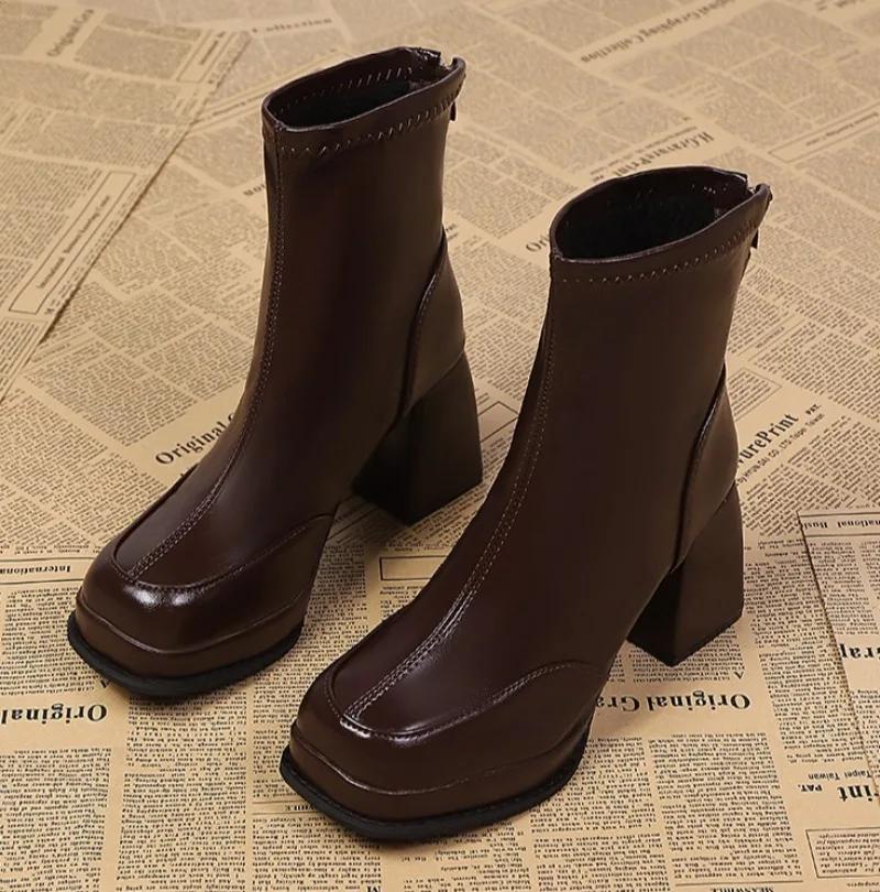 2026 New High Heels Women's Ankle Boots Designer Chunky Fashion Shoes Winter Elegant Short Boots Dress Pumps Mujer Zapatillas
