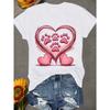 Heart Printed Summer Women's Top with Paw Print Round Neck Short Sleeved Casual Fashion Summer Clothing