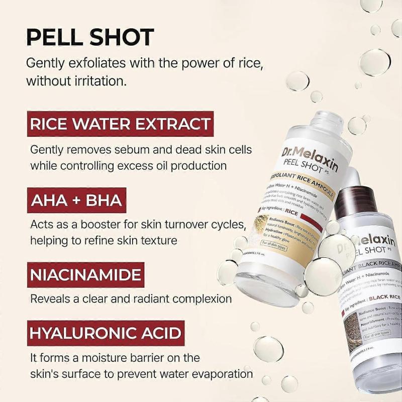 2 Exfoliating and Brightening Rice Essence Ampoules (White Rice / Black Rice)