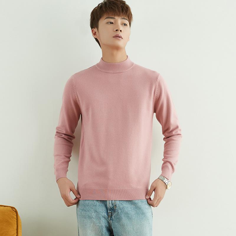 Fall and Winter Semi-turtleneck Sweater Men's Pullover Loose Solid Color Handsome Knit Sweater Fashion Versatile Bottoming Wool Sweater Long-sleeved