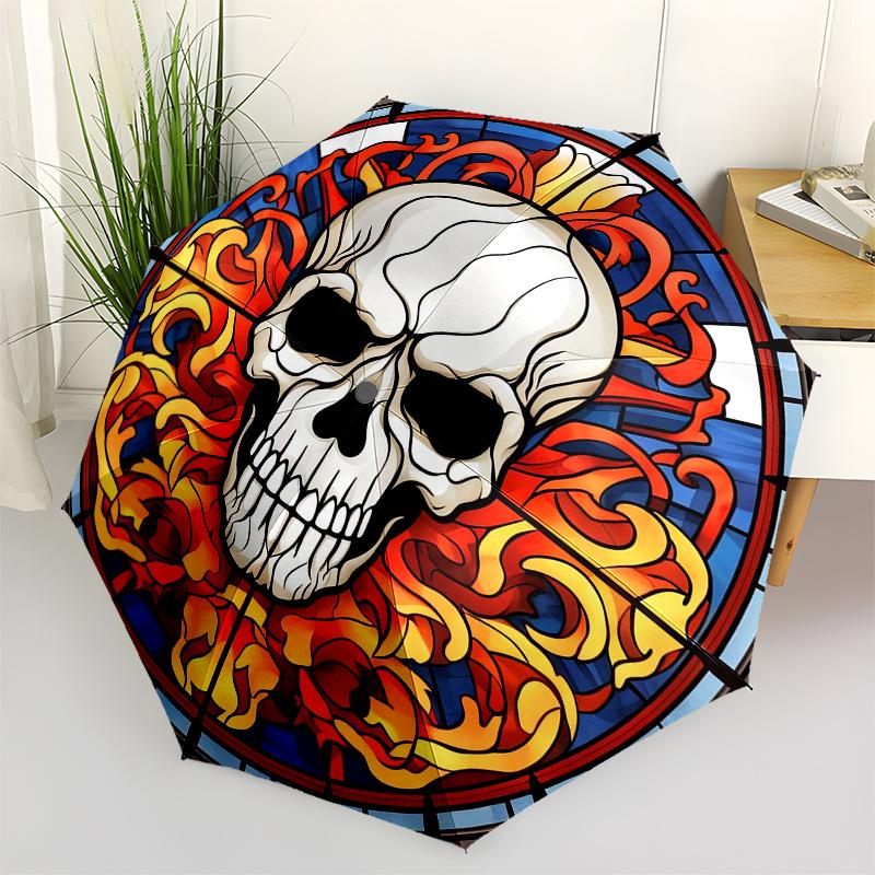 

Stained Glass Skull Wall Art Decor - Gothic Home Decoration, Unique Christmas Gift Idea for Halloween or Birthday Umbrella, Ha