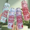 1PC Vintage Merry Christmas Print 750ml Color Plastic Sports Water Bottle Leakproof Flip Straw Lid Suitable for Sports Office Home Use